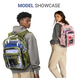 ZORFIN Clear Backpack Heavy Duty for School – 17in Transparent PVC Bag with Large Capacity & Reinforced Straps for Girls, Women - See Through Bookbag for College Workplace Security, Pink