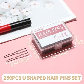 Mia Klein U Shaped Hair Pins -2.4 Inch 250 Count, Professional Hair Styling Pins for Women, Girls, and Hairdressing Salons - Includes Clear Storage Box for Updos and Bun Hair (Brown)