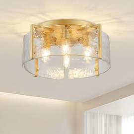 peskoe 17.3" Modern Gold Semi Flush Mount Ceiling Light Fixture Glass 4-Light Close to Ceiling Lamp for Hallway Entryway Kitchen Island Dining Room Foyer Bedroom Laundry