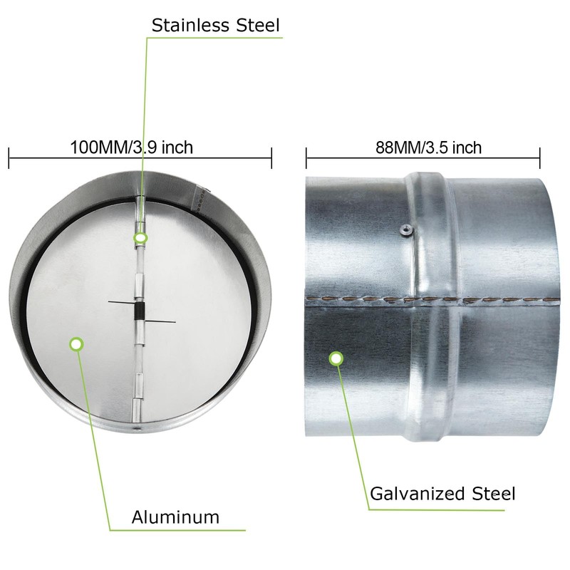 Wencheng 4 Inch Backdraft Damper, 2PCS Inline Springs Loaded Backflow