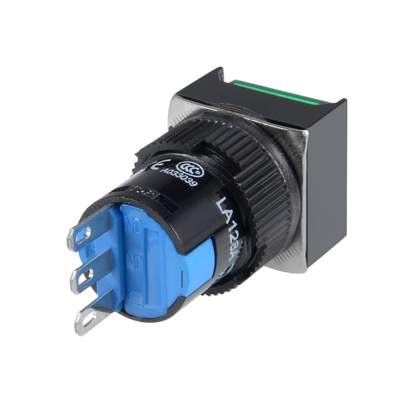 uxcell 2 pcs 16mm Latching Push Button Switch Green Square