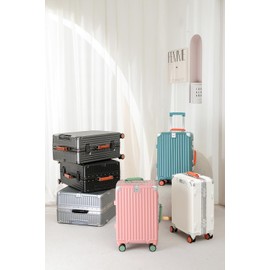 HotWay 24 Inch Hardside Checked Luggage with Leather Handle, PC Zipperless Suitcase with Spinner Wheels and TSA Locks, Lightweight Checked Luggage for Travel, Silver