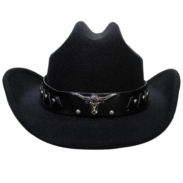 Kalerona Black Cowboy Hats for Women & Men Cowgirl Hats with Belt F-NA/Black-L
