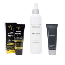 Miami Masks Clear Skin Kit Includes: Bamboo Black Charcoal PeelOff Face Mask, Cleanser, Mild Toner All Skin Types Nose, Forehead Smoother Deep Cleansing Purifying