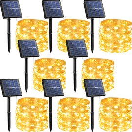 Beieverluck 8 Pack Solar Powered Fairy Lights Outdoor Waterproof 33FT 100 LED Solar String Lights Outside with 8 Modes Solar Twinkle Lights for Trees Fence Garden Patio Yard Decorations, Warm White