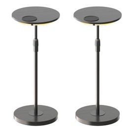 MAHANCRIS Set of 2 Small Round Side Table, Adjustable Height Drink Table, Pedestal Side Table with LED Light and Cup Mat, Coffee Martini Table, for Small Spaces, Black ETBK32E01S2