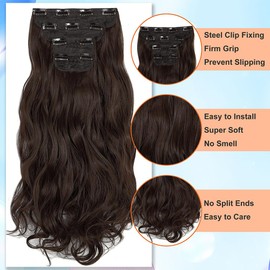 FXYTK Hair Extensions, 4PCS Clip in Hair Extensions Long Curly Natural Soft Synthetic Hairpieces for Women, Full Head Synthetic Hair Fibres Curly Hair Extension