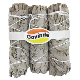 Govinda Premium California White Sage Smudge Sticks, 4 Inch Long, Pack of 3