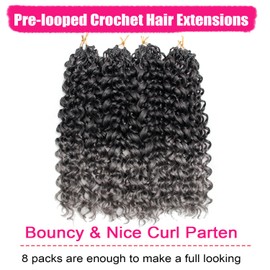 8 Packs GoGo Curl Crochet Hair 18 Inch Curly Crochet Hair for Women Water Wave Beach Curl Deep Crochet Braids Synthetic Braiding Hair Extensions T-grey