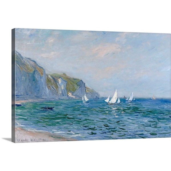 Cliffs and Sailboats at Pourville Canvas Wall Art Print, 48"x32"x1.25"
