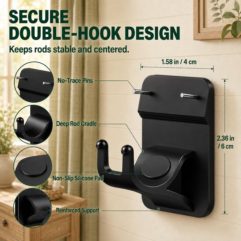 No Drill Curtain Rod Brackets, 8-Pack Adhesive Hooks with Invisible