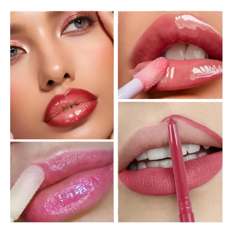 Set De Delineador Labial Y Pintalabios Maquillaje De Larga