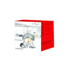 Le Regalo Meal Prep Piece Stainless Steel Set, 4 Measuring Cups and Spoons, 10" Whisk and 3 Quart Mixing Bowl, Large, Silver,HW1249