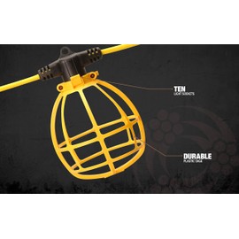 Southwire 7145SW Temporary String Light, 14/2 SJTW, 15-Amp Standard, Plastic Guard, Without Plug & Connector, 100-Foot,yellow