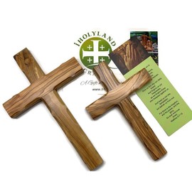 Olive Wood Wall Cross from Bethlehem, Wall Hanging Wooden Crosses, Christening Confirmation Cross Gift, Baptism Gifts, Holy Wall Cross, Hand Made religious décor Cross Holy Land (Large 8" x 5")