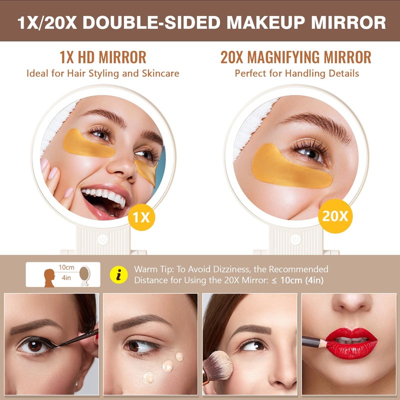 1X/20X Magnifying Mirror with Light, Double Sided Makeup Mirror with