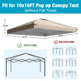 Canopy Replacement Top Cover with Air Vents for 10x10 Pop up Canopy Gazebo Tent, with Adjustable Strap, Fit for Top Widths from 114-118in, Waterproof & Anti-UV for Outdoor Shade (Top Only) (Beige)