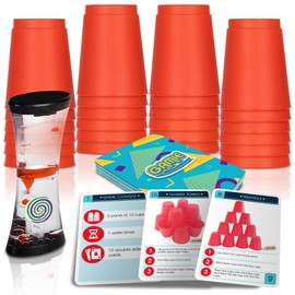 Gamie Stacking Cups Game for Kids - Set Includes 24 Cups, 18 Fun Challenging Cards, and Water Timer - Family Games for Kids and Adults, Indoor Recess Game for Classroom, Gifts for Boys and Girls
