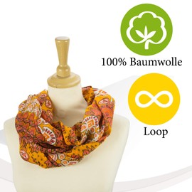 Sunsa Women's Loop Scarf, Cotton Tube Scarf, Spring / Summer Loop Scarf with Flower Design, Accessories for Women, Scarf Scarves and Scarves as a Gift for Women/Girlfriend, Orange # 1