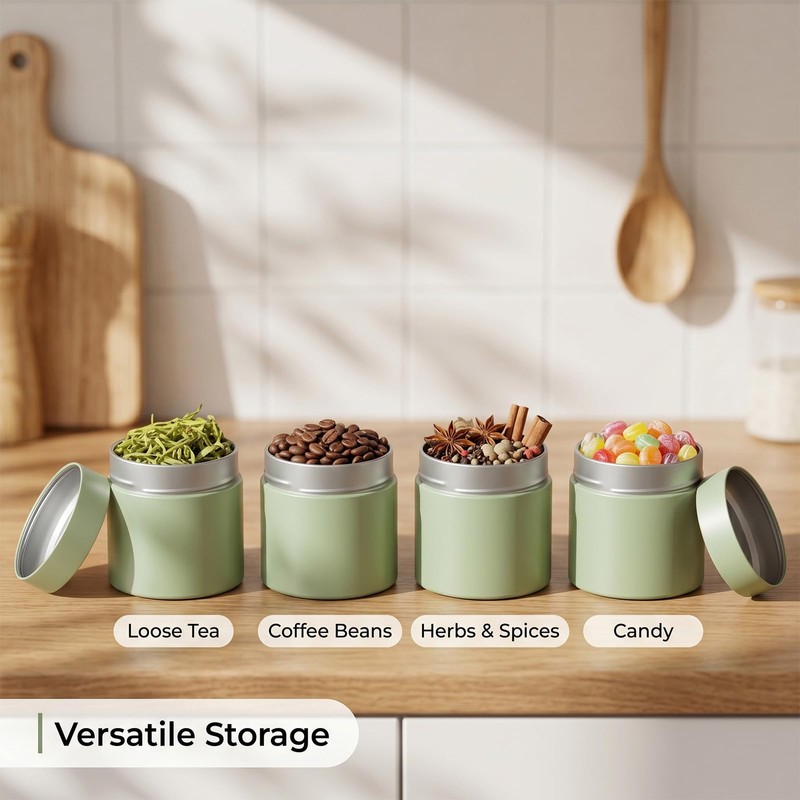 9oz Green Matcha Container with Lid Simple Matcha Tin Metal