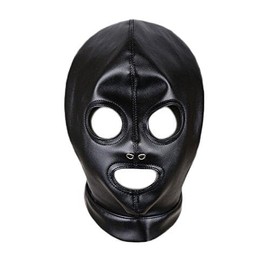 ZeyJieoy Black Leather Full Face Mask Hood Head Cover Headgear Expose Eyes Mouth Hat with Drawstring Adjustable Party Club Costum (Exposed eyes and mouth)