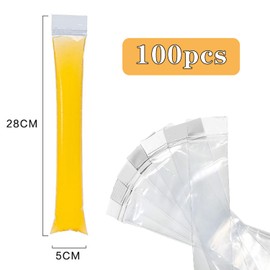BOOSHMall Pack of 100 Popsicle Bags, Popsicle Moulds Bags, Water Ice Bags, Ice Moulds, Disposable, DIY Ice Lolly for Yoghurt, Sticks, Juice Smoothies, 5 x 28 cm