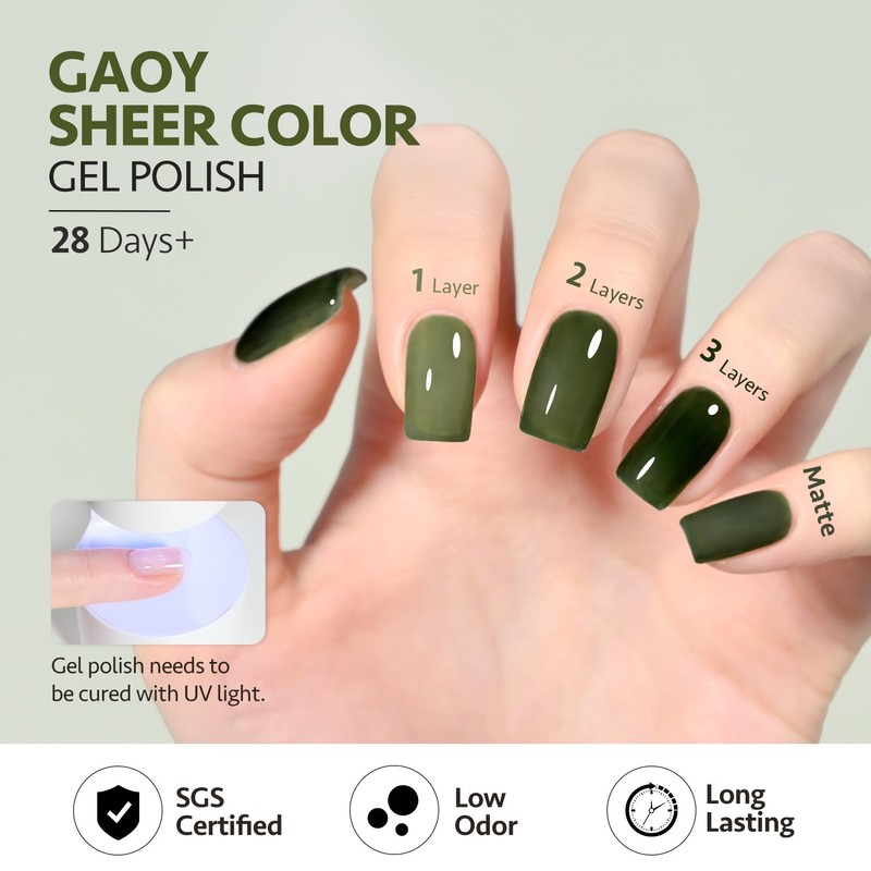 GAOY Jelly Gel Nail Polish, 16ml Sheer Green Translucent Soak