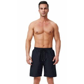 Ougelebo Swimming Trunks with Zip Pocket Men's Quick-Drying, black, XL