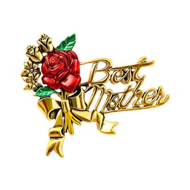 Elegant Flower Best Mother Brooch Pin for Women Girls Mom Fashion Red Blue Rose Green Leaf Bowknot Ribbon Badge Brooches Lapel Pins Cute Dress Accessories Mother's Birthday Christmas Jewelry for Mommy Wife (Gold)