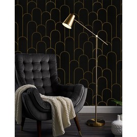 Yasinet Black and Gold Peel and Stick Wallpaper Black Geometric Contact Paper Stripe Removable Paper Self Adhesive Wallpaper Decorative for Wall Bedroom Vinyl Film 17.3”x197”