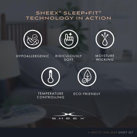 SHEEX Arctic Aire MAX Sheet Set, Ultrasoft Cooling Sheets with 1 Flat Sheet, 1 Fitted Sheet, and 2 Pillowcases, Queen, Charcoal