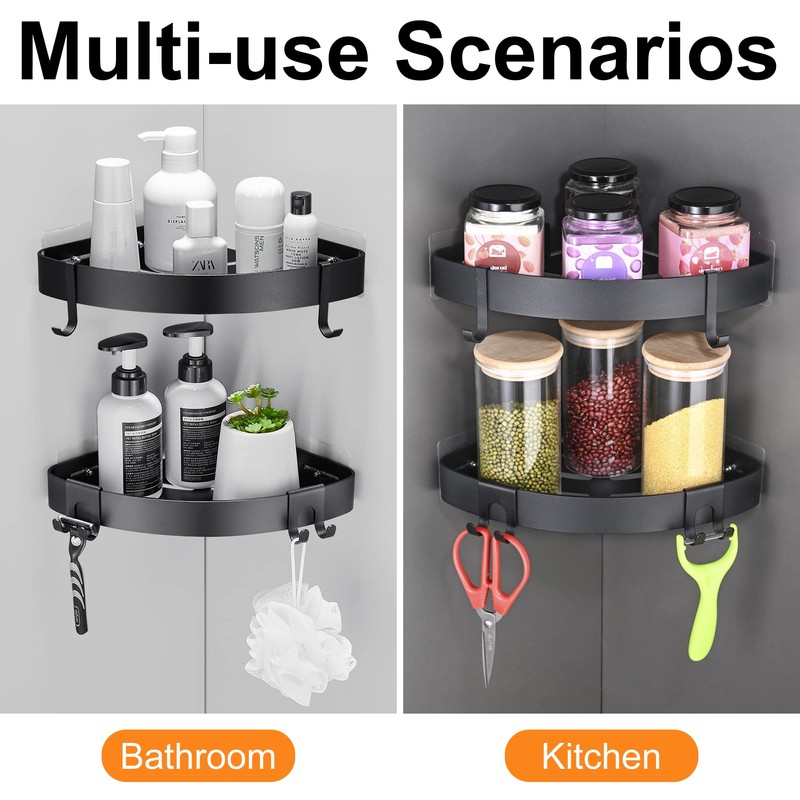 DUFU Adhesive Corner Shower Caddy with Hooks,Bathroom Shower Organizer, No