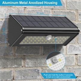 SECUROAD 1100 Lumens Solar Motion Sensor Lights Outdoor, IP65 Waterproof, 4500mAh Battery, Black Aluminum Metal Security Flood Wall Lights, 1 Pack, Daylight