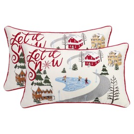 Tosleo Christmas Pillow Covers Christmas Ice Rink Throw Pillow Cover 12x 20 Inch Set of 2 Christmas Party Decorations Winter Holiday Cushion Case for Sofa Couch Bed Living Room
