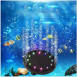 Gouccpu 4.92 inch 12 LEDs Fish Tank Light, Bubbler Stone, LED Aquarium Lights, Air Stone Disk, Submersible Fish Tank Aquarium Decorations Accessories, Underwater Round Small Bubbles Lamp for air Pump
