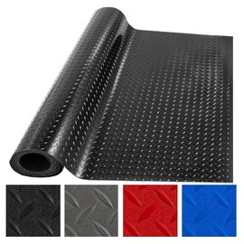 THABATAD 4 x 6 FT Garage Floor Mat, Diamond Plate Sheet PVC Roll for Under Car Parking Protect, RV Trailer Flooring, Heavy Duty Parking Mat for Garage, Shed, and More, Black