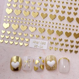 Valentine's Day Nail Art Stickers - 5D Embossed Golden Heart Shape Nail Decals for Women - Ideal Nail Art Supplies to Create Stunning Valentine's Day Manicures - 1 Sheet of Elegant Nail Stickers