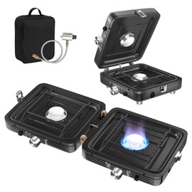 Portable Folding Camping Stove - 2-Burner Propane Camp Stove with Push-Button Instant Ignition,Adjustable Stove with Carry Bag & Handle for Outdoor Tailgating, Backyard BBQ Camping Essentials,Gifts