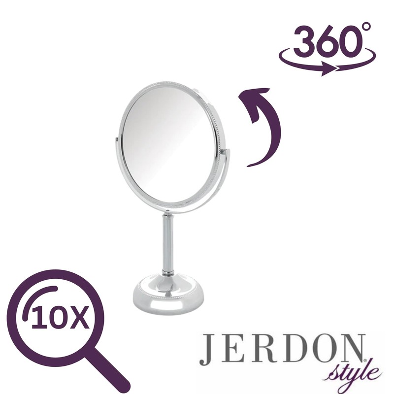 JERDON Two-Sided Tabletop Makeup Vanity Mirror - 10X-1X Magnification &