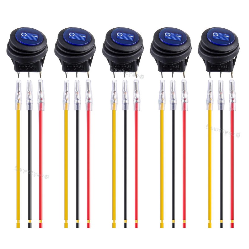 Pack of 5 12 V 20 A Waterproof Round Pre-Wired