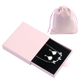 Small Jewelry Gift Box with Velvet Bag, Pink Necklace Bracelet Earring Kraft Organizer Box Portable Square Lidded Pendent Storage Case for BirthdayWedding Anniversaries Present (9 x 9 x 1.8 cm)