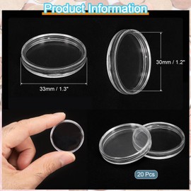 sourcing map 20 Pcs 30mm Silver Dollar Coin Holders, Plastic Coin Capsule Covers Acrylic Clear Round Coin Collection Supplies Container for Silver Coin Protectors or NFC Tag