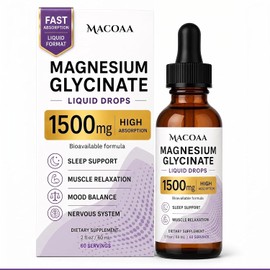 Magnesium Glycinate 3-in-1 Liquid Drops | 1500mg High Absorption | Sleep, Muscle & Mood Support | Bioavailable Formula with Zinc, B6, C & D, Green Apple Flavour, 60ml