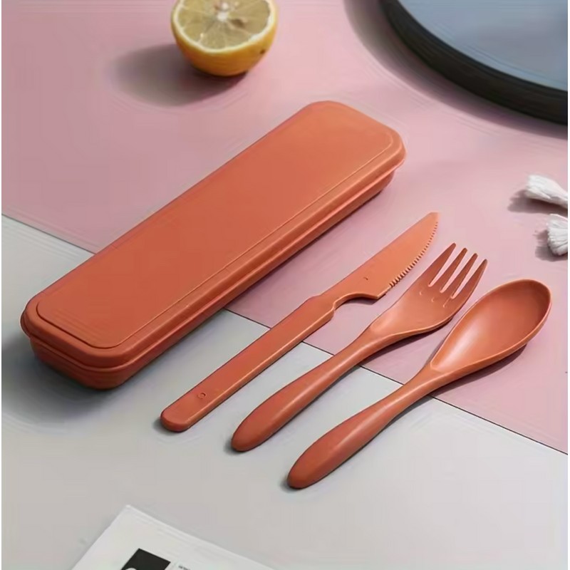 3in1 Portable Travel Cutlery Set with Case - Reusable Utensil