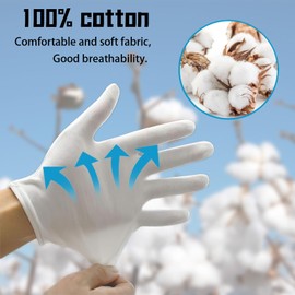 24pcs White Cotton Gloves, 12 Pairs Reusable Work Gloves, Premium Cotton Glove for Eczema, Dry Hands and Moisturising Care, Breathable Hand Gloves for Doctors, Workers, Offices