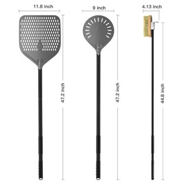 G.a HOMEFAVOR 3-Piece Pizza Oven Accessories, 12" × 15" Perforated Pizza Peel, 9" Round Turning Peel, Pizza Oven Cleaning Brush, Pizza Kit for Professional Chef or Pizza Lover