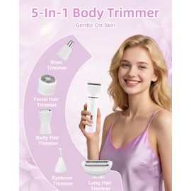 Rasoio Elettrico Donna5 in 1, Shaver Rasoio Donna, 2 Velocità Rimuovi Peli Viso, Rifinitore Naso & Sopracciglia, Secco & Umido per Bikini, Ricaricabile USB