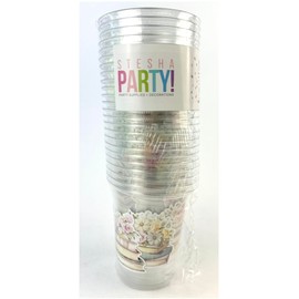 Book-Themed Party Cups, 12 oz Clear Plastic, 24 Count, Floral Book Stack Design
