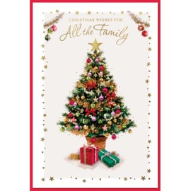 All The Family Christmas Card - Christmas Tree & Gifts with Gold Foil 7.5 x 5.25"