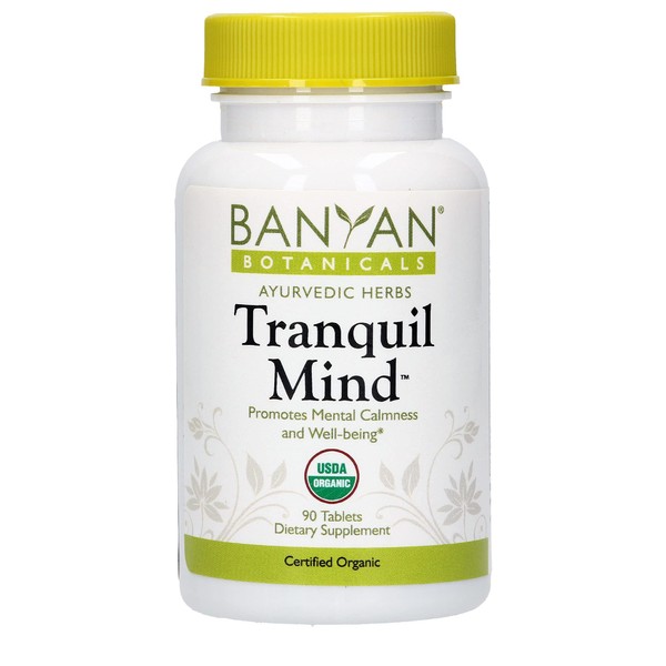 Banyan Botanicals Tranquil Mind – Organic Supplement for Calm and Tranquility – with Ayurvedic Herbs Guduchi, Brahmi, and Skullcap for Stress Relief* – 90 Tablets – Non-GMO Sustainably Sourced Vegan